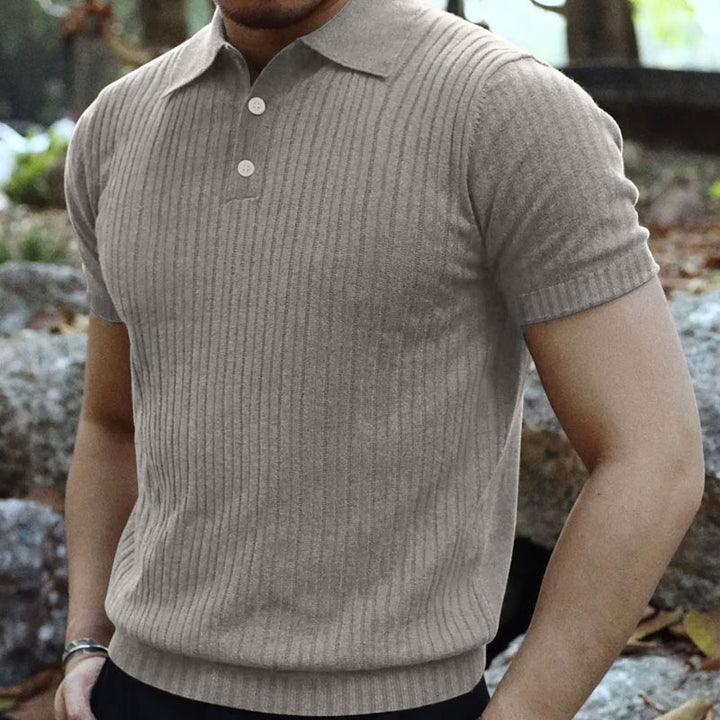 Herrer Kortærmet Poloshirt med vertikal Rib-design og Knapdetaljer Stilla