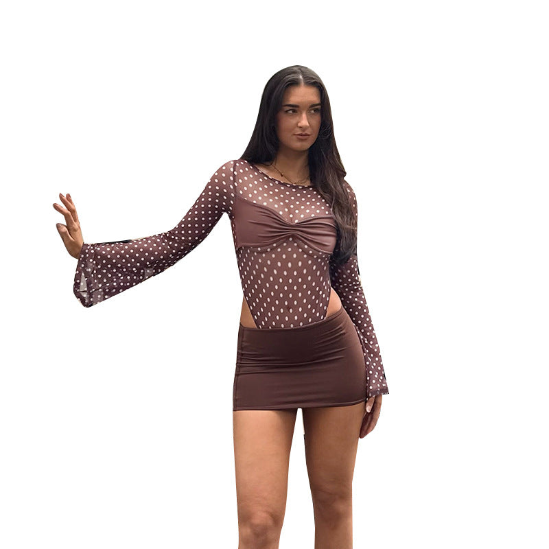 Dame Mode Bodystocking med lange ærmer og prikkemønster Skovae
