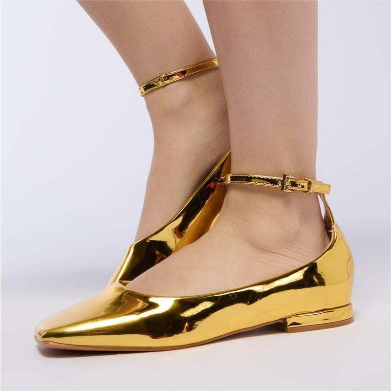 Femme Elegant Metallisk Ankelsløjfe Ballerinas Stilla