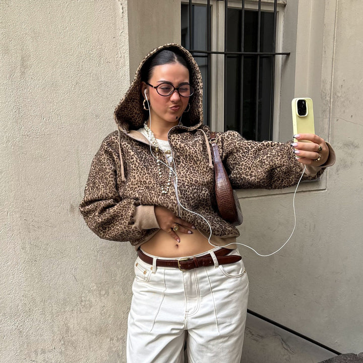 Kvinders Oversized Hoodie med Leopard Print Stilla