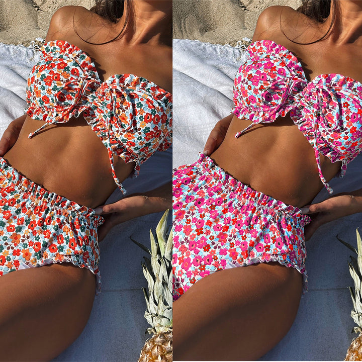 Dame bandeau-bikini-sæt med legende flæserdesign Skovae