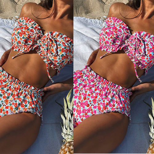 Dame bandeau-bikini-sæt med legende flæserdesign Skovae