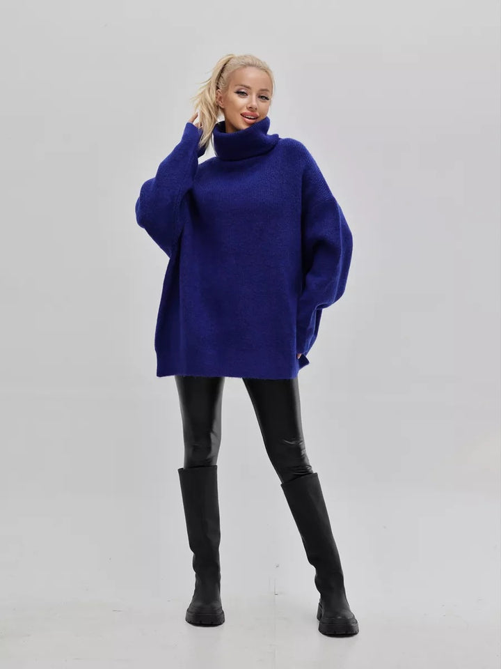 Dame hyggelig oversized sweater med høj krave og konisk skæring Stilla