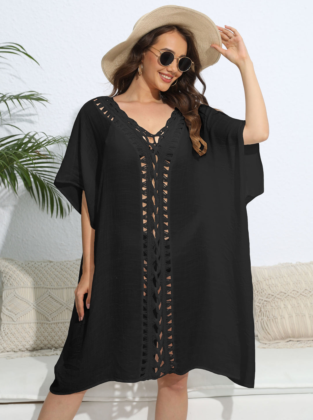 Dame luftig kaftan med kunstnerisk huldesign Stilla