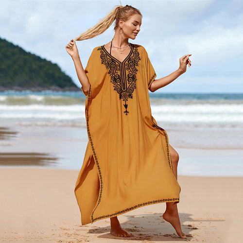 Dame Kaftan med kunstnerisk broderi og sidelange slidser Stilla