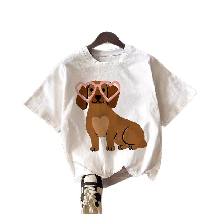 Dame T-shirt med sød hundemotiv og legende design Skovae