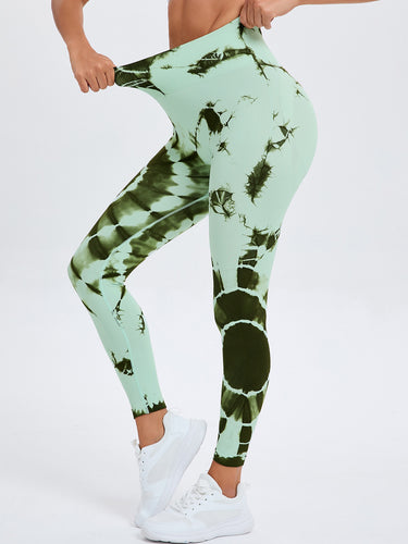 Dame sportleggings med moderne tie-dye mønster og høj talje Stilla