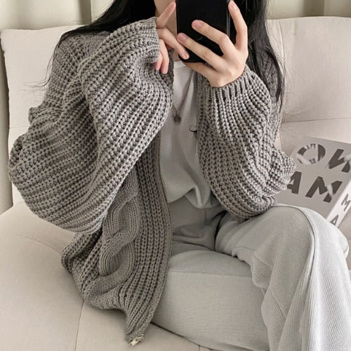 Femme Chunky Åben Front Strikjakke Stilla