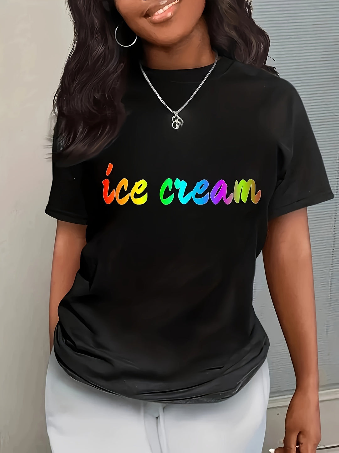 Dame Behagelig T-Shirt med trendy Sommer-print Stilla