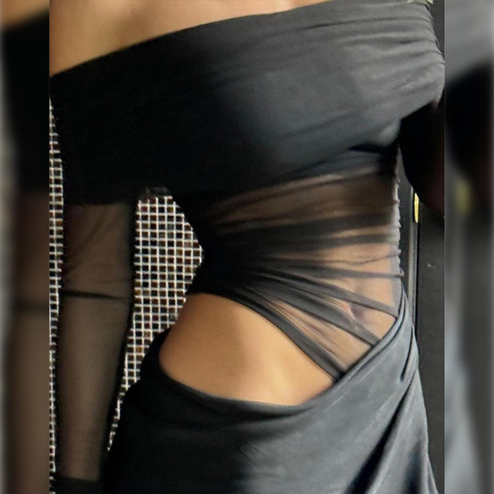 Dame Off-Shoulder Maxikjole med tætsiddende snit og gennemsigtige detaljer Stilla
