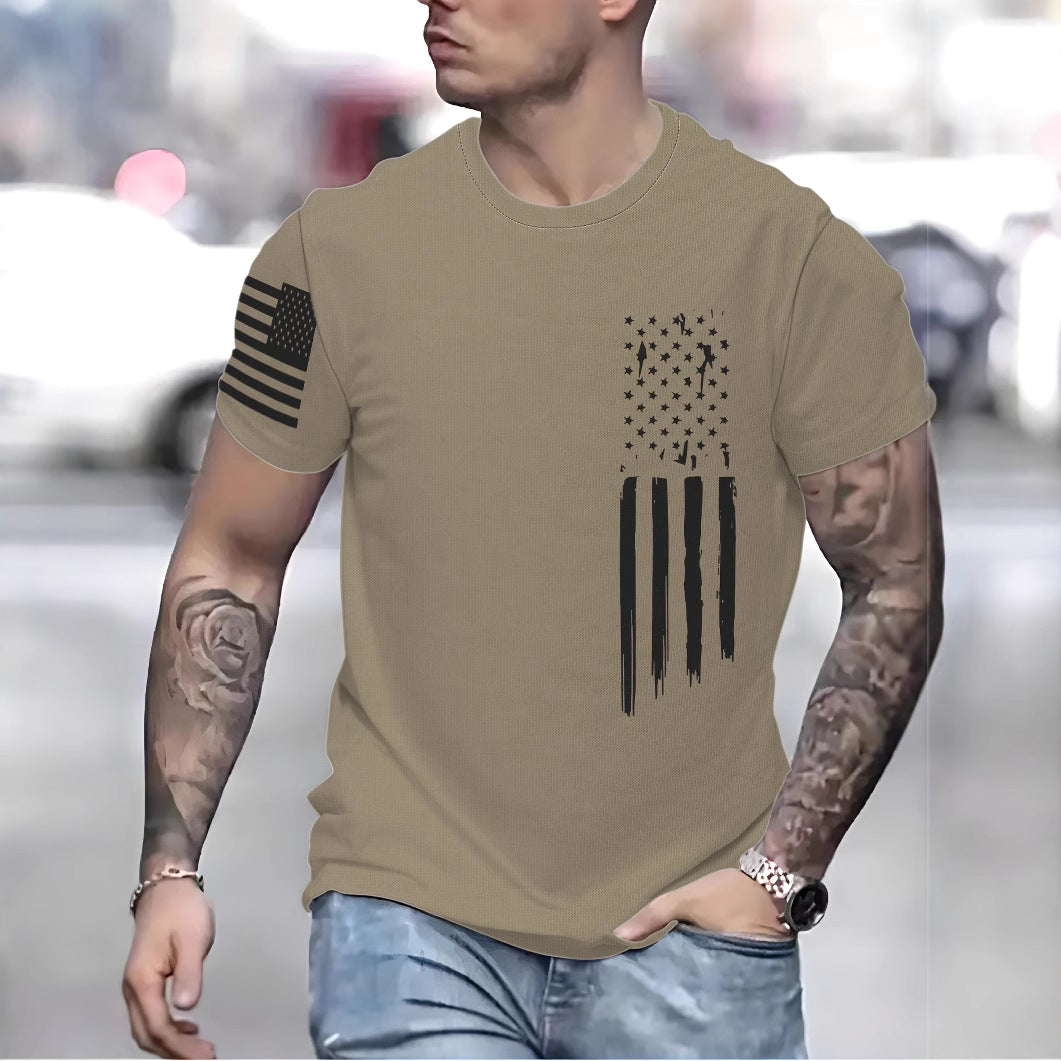 Herrer T-shirt med kreativt bomuldsdesign i vintage-stil og patriotisk flagmotiv Stilla