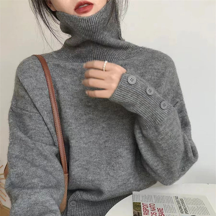 Kvinderne hyggelige turtleneck sweater med knapdetaljer Stilla