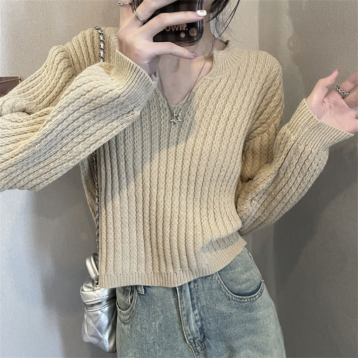 Femme Struktureret V-Hals Strikpullover Stilla