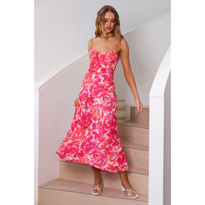 Damer Floral Maxi Slip Kjole med justerbare stropper Stilla
