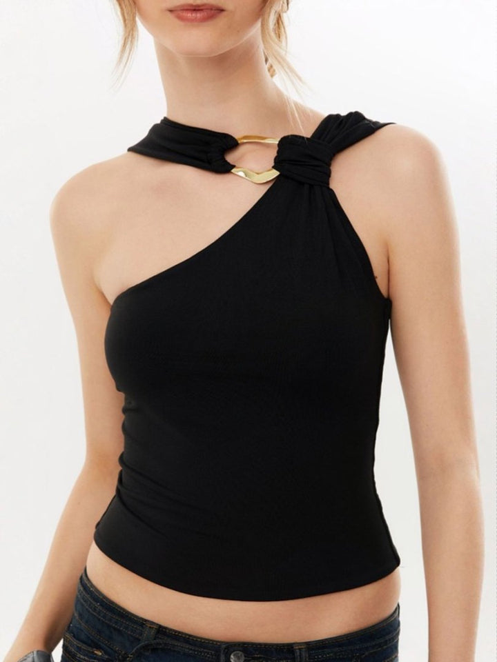 Dame Elegant asymmetrisk Bluse med gyldent spænde Skovae