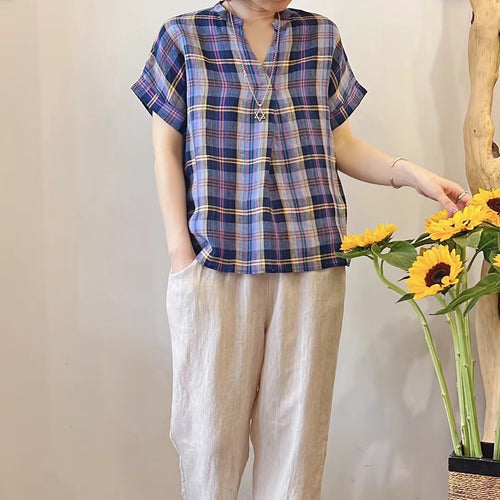 Femme Relaxed Fit Kortærmet Skakbluse Stilla