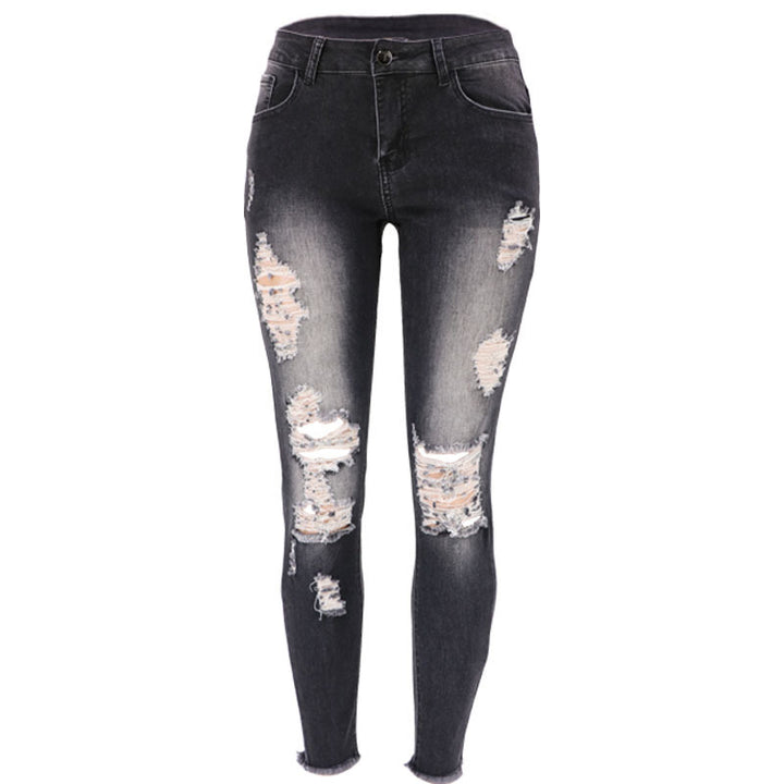 Dame Ripped Skinny Jeans med unikt vask-effekt og stilfulde slidsteder Stilla