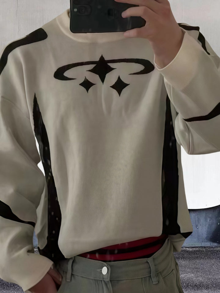 Herrer trendy sweatshirt med markant grafisk mønster og løs pasform Stilla