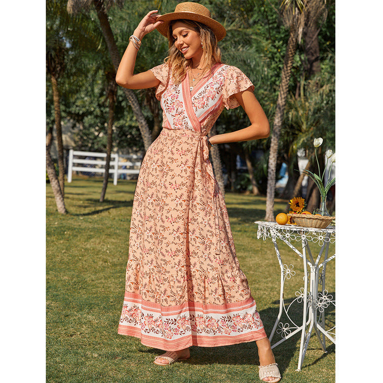 Dame Floral Broderet Vafledress med korte ærmer Stilla