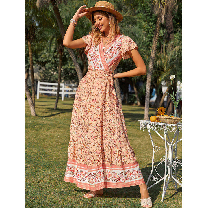 Dame Floral Broderet Vafledress med korte ærmer Stilla