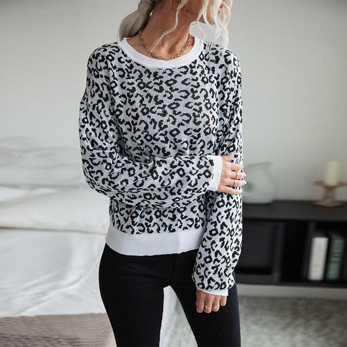 Dame Mønstret Strikpullover med Leopardsmønster Stilla