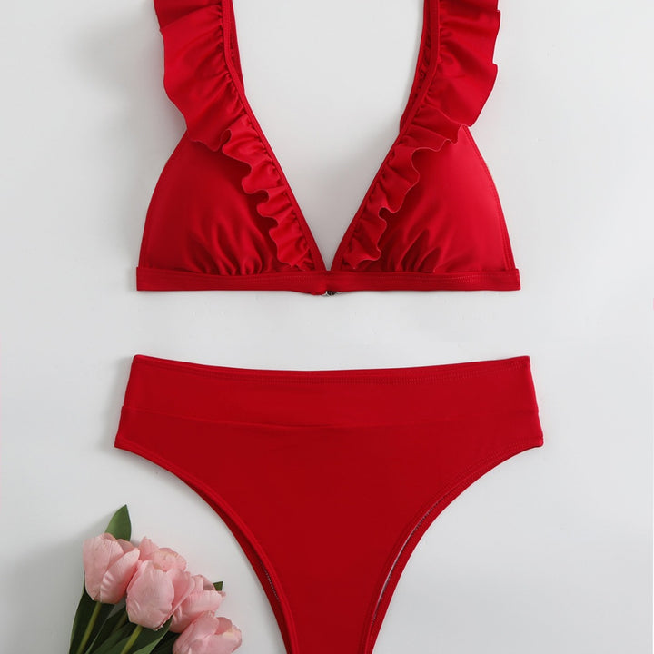 Dame Bikini top med trendy flæsedetaljer og høj benudskæring Stilla