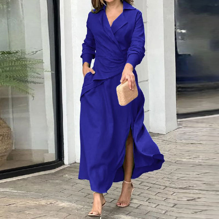 Dame båndkjole med elegant drapering og sidelukning Stilla