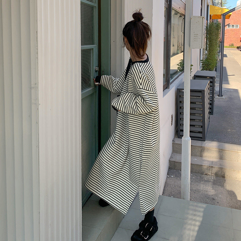 Dame Casual Oversized Stribet Midi Kjole Stilla
