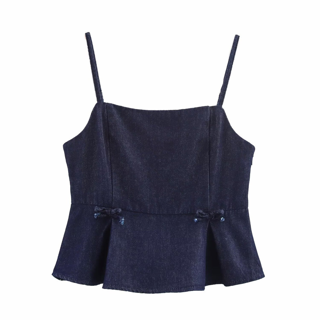Femme Strappy Denim Peplum Top Stilla
