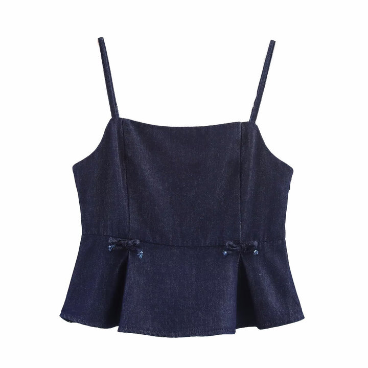 Femme Strappy Denim Peplum Top Stilla