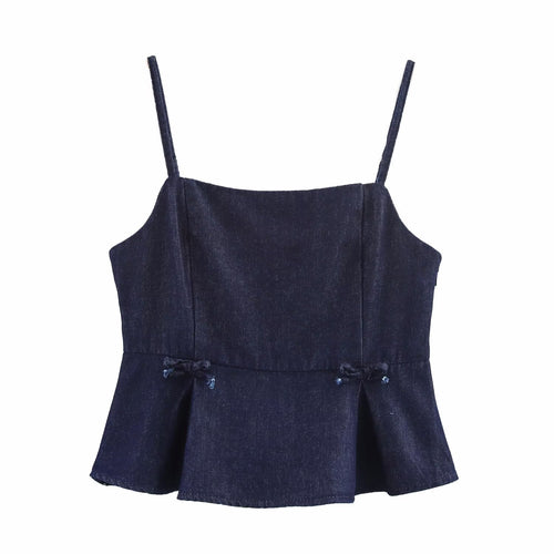 Femme Strappy Denim Peplum Top Stilla