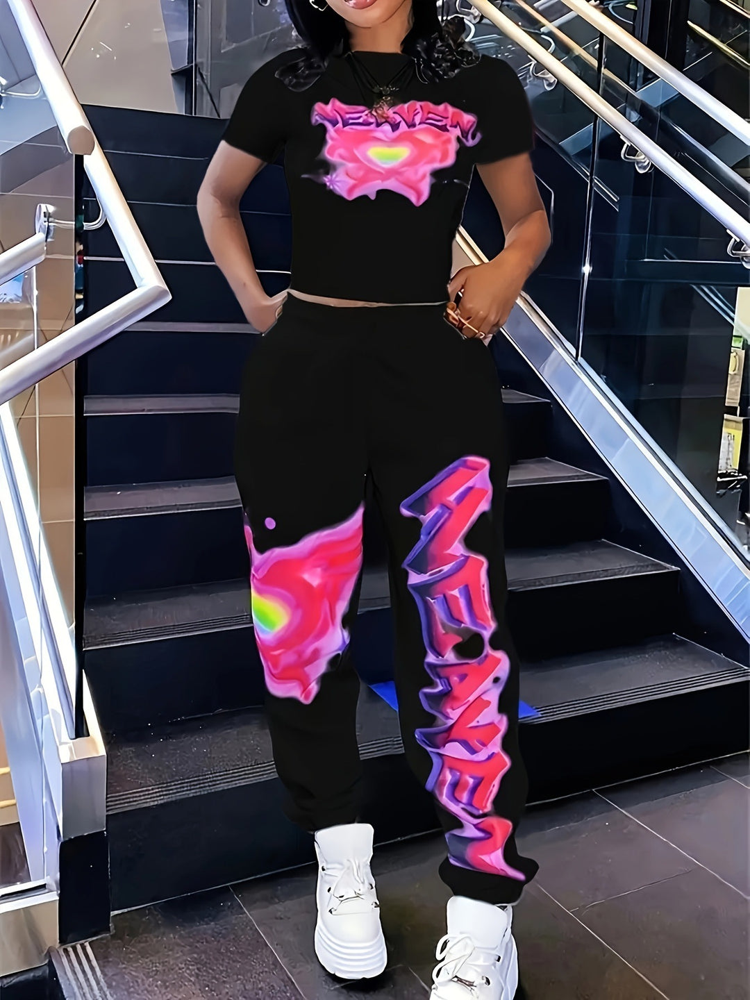 Dame Urban Sporty Sæt med Crop-Top og Joggingbukser Stilla