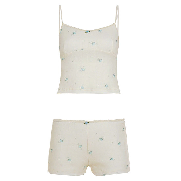 Dame pyjamasæt med fint blomsterprint og spaghetti-stropper Skovae