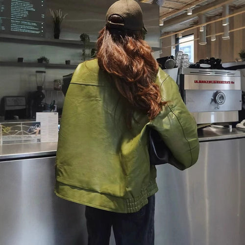Dame Kunstlæderjakke med trendy Oversize-snit og praktiske lommer Stilla
