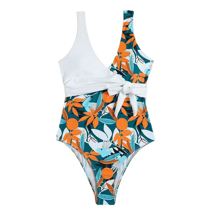 Dame Højtaljet Blomsterprint Wrap One-Piece Badedragt med Binding Detalje Stilla