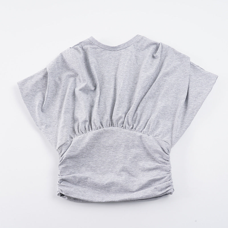 Dame casual oversized T-shirt med elastisk linning og rynkning Skovae