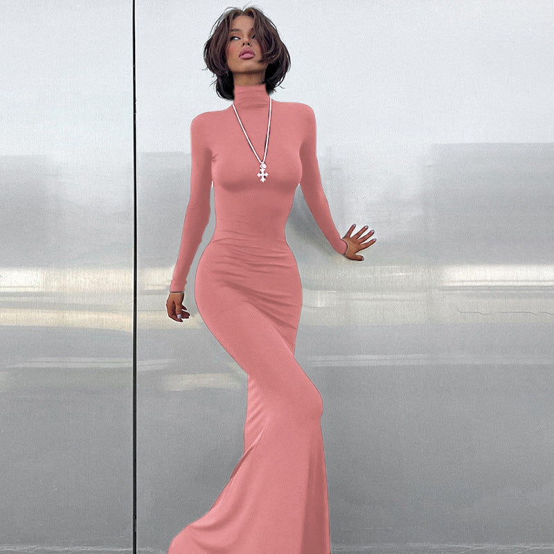 Dame højhalset bodycon maxikjole Stilla