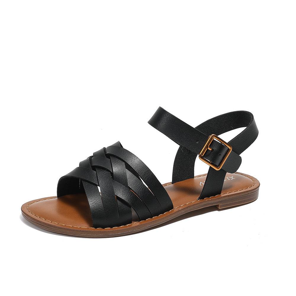 Dame flettede læder-sandaler Stilla