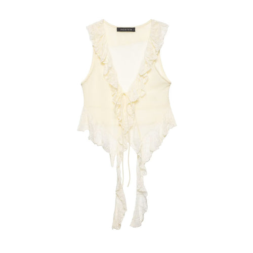 Dame rynket bluse med spids dekoration Skovae