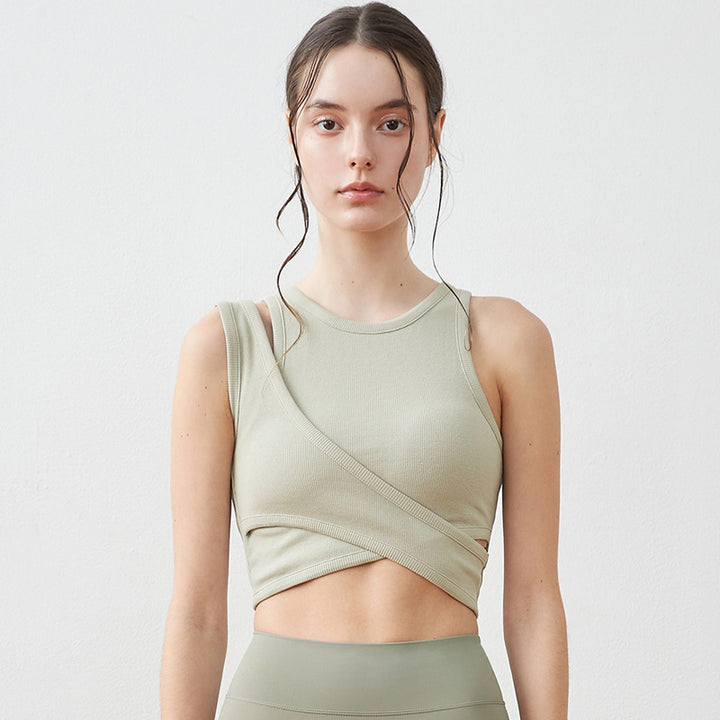 Dame Sporty Crop-Top med asymmetrisk indpakningsdesign og åndbar pasform Stilla