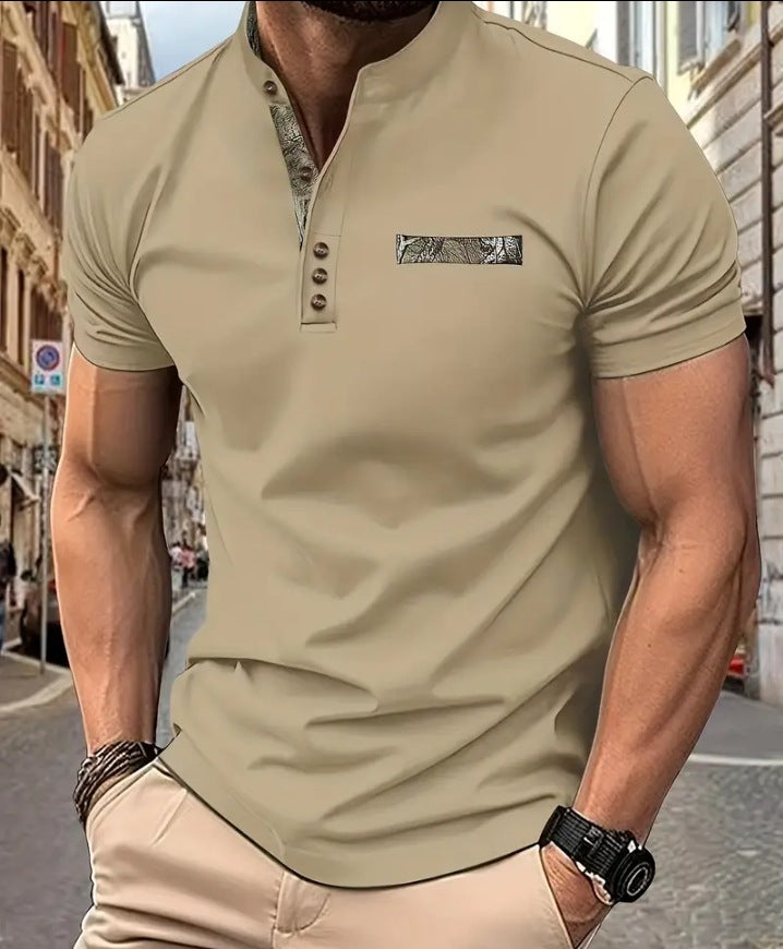 Herrer Poloshirt med moderigtigt ståkrave og elegante knapper Stilla