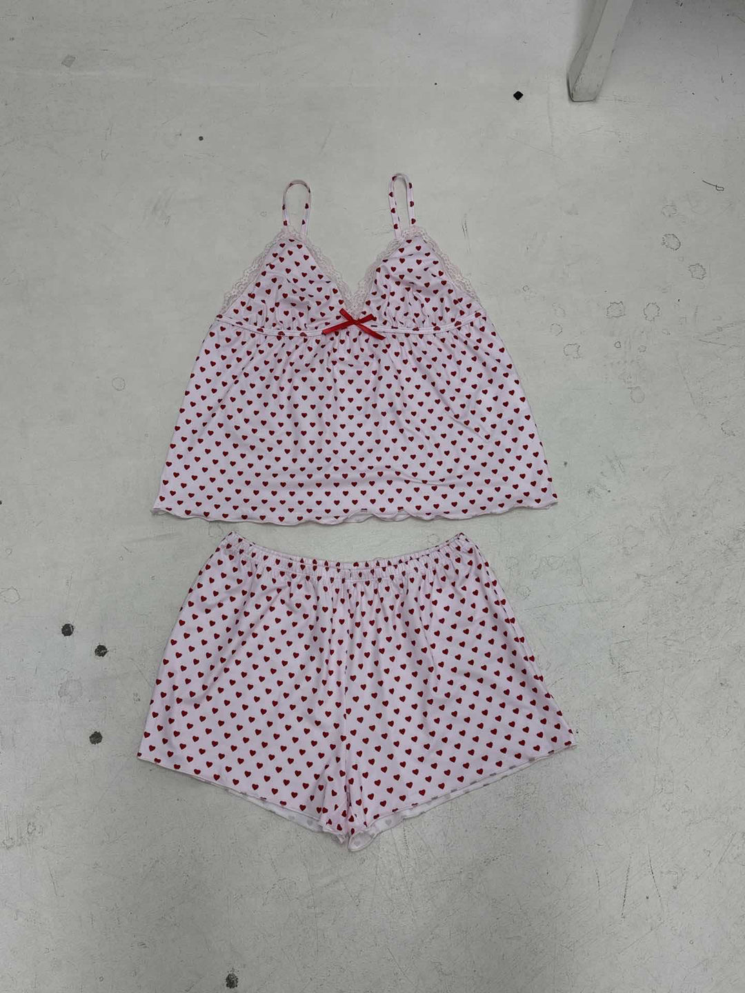 Dame pyjamasæt med hjerteprint og blonder Skovae