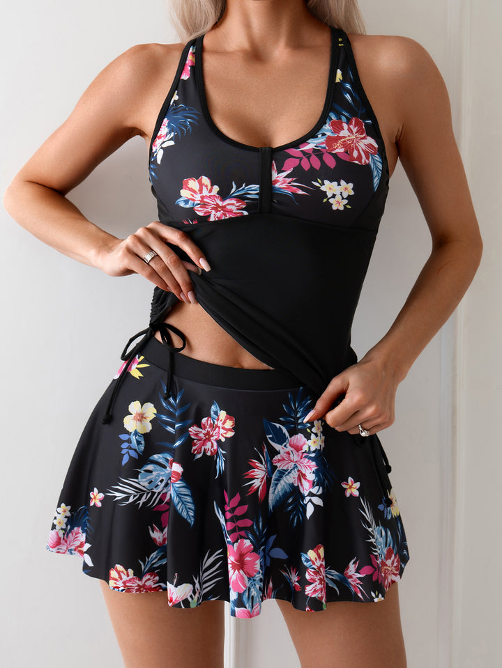 Dame Tankini med modetrend indpakningsskørt og sporty overdel Stilla