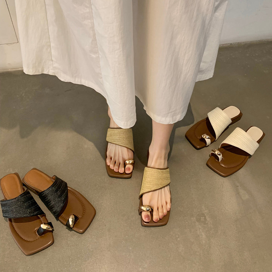 Dame Kvadre Tæer Rutsj-Sandaler med elegant vævet rem Stilla