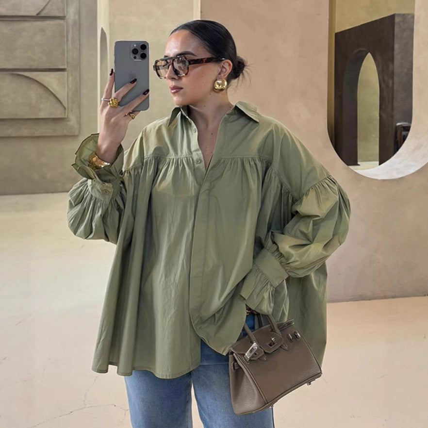 Damer oversized bluse med samlinger Stilla