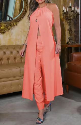 Dame Elegant To-delt med stilfuld frakke og cropped bukser Skovae