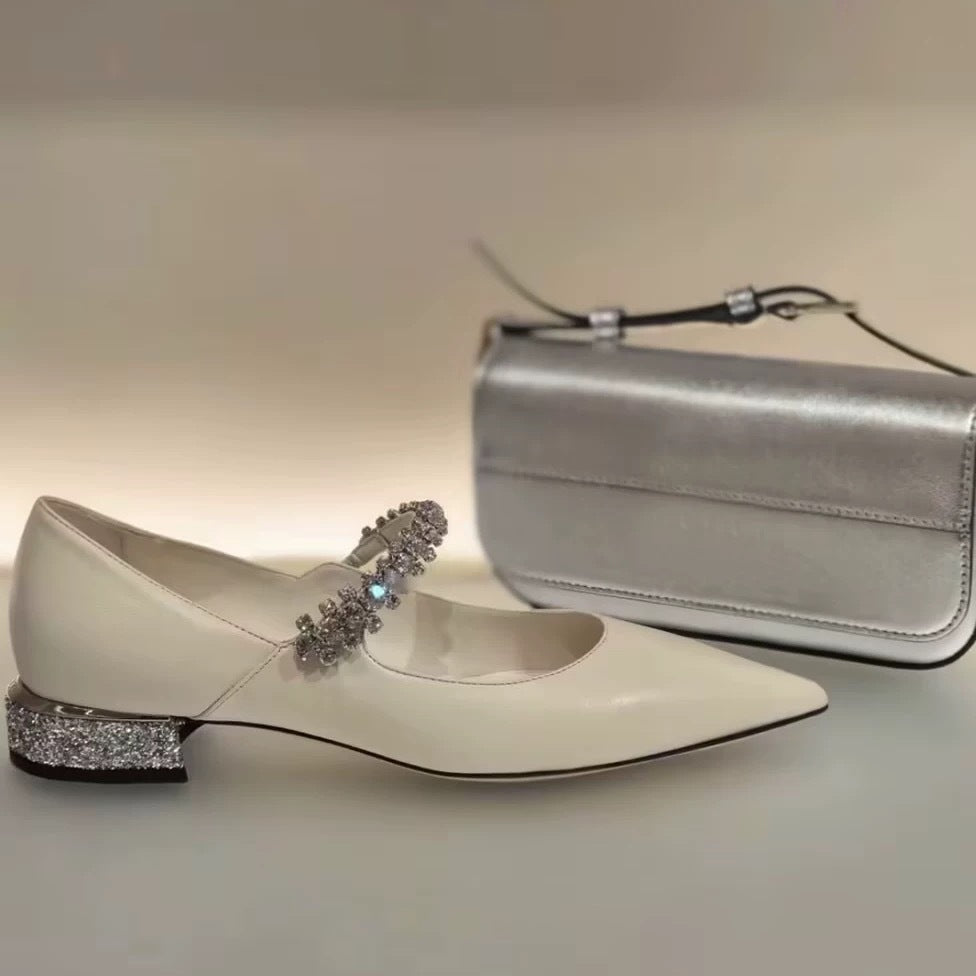 Dame Elegante Mary Jane Ballerinaer med glitrende strop Stilla