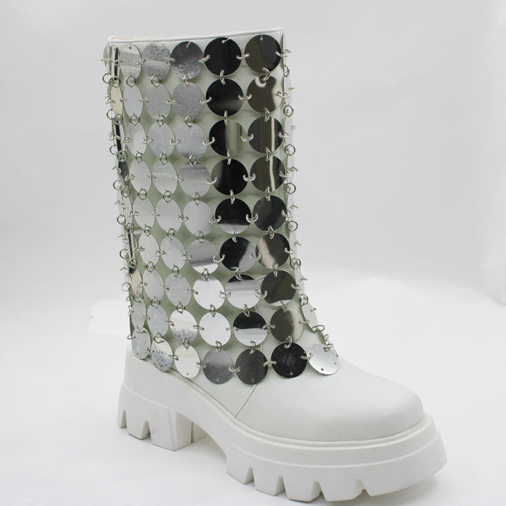 Femme Chunky High-Top platformstøvler med dekorative metalliske skiver Stilla
