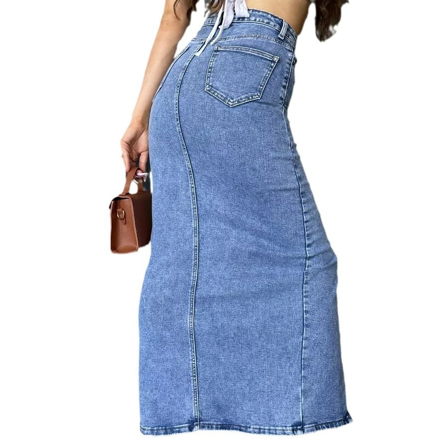 Dame Maxi-Denim-nederdel med høj slids og afslappet snit Stilla