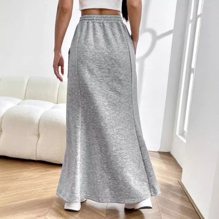 Women's Sweat Maxi Skirt with Elastic Waistband and Practical Pockets Stilla